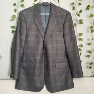 Jos A Bank Signature Collection Wool 43R Windowpane Gray Blue Accent Spo…